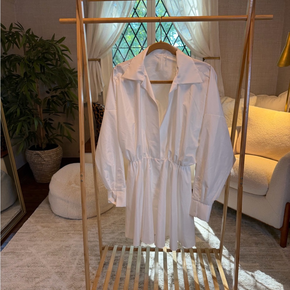 Norma Kamali White Long-Sleeve Shirtdress